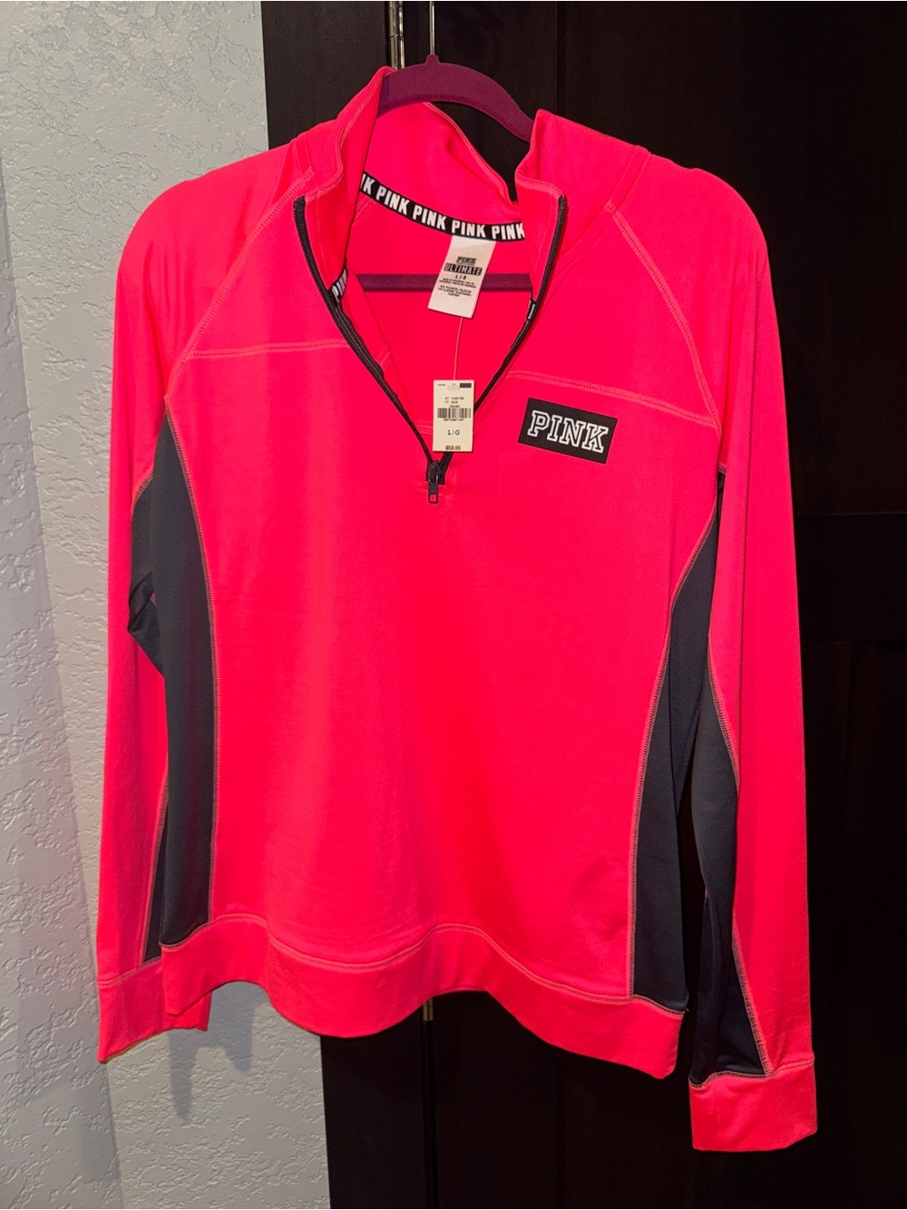 PINK Victoria's Secret Neon Pink Half-Zip Pullover with Dark Gray Panels